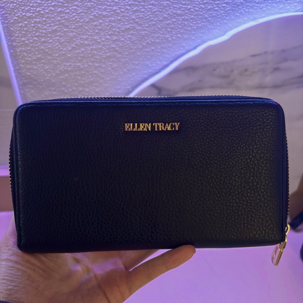Ellen Tracy Midnight Black Wallet with Gold Detail